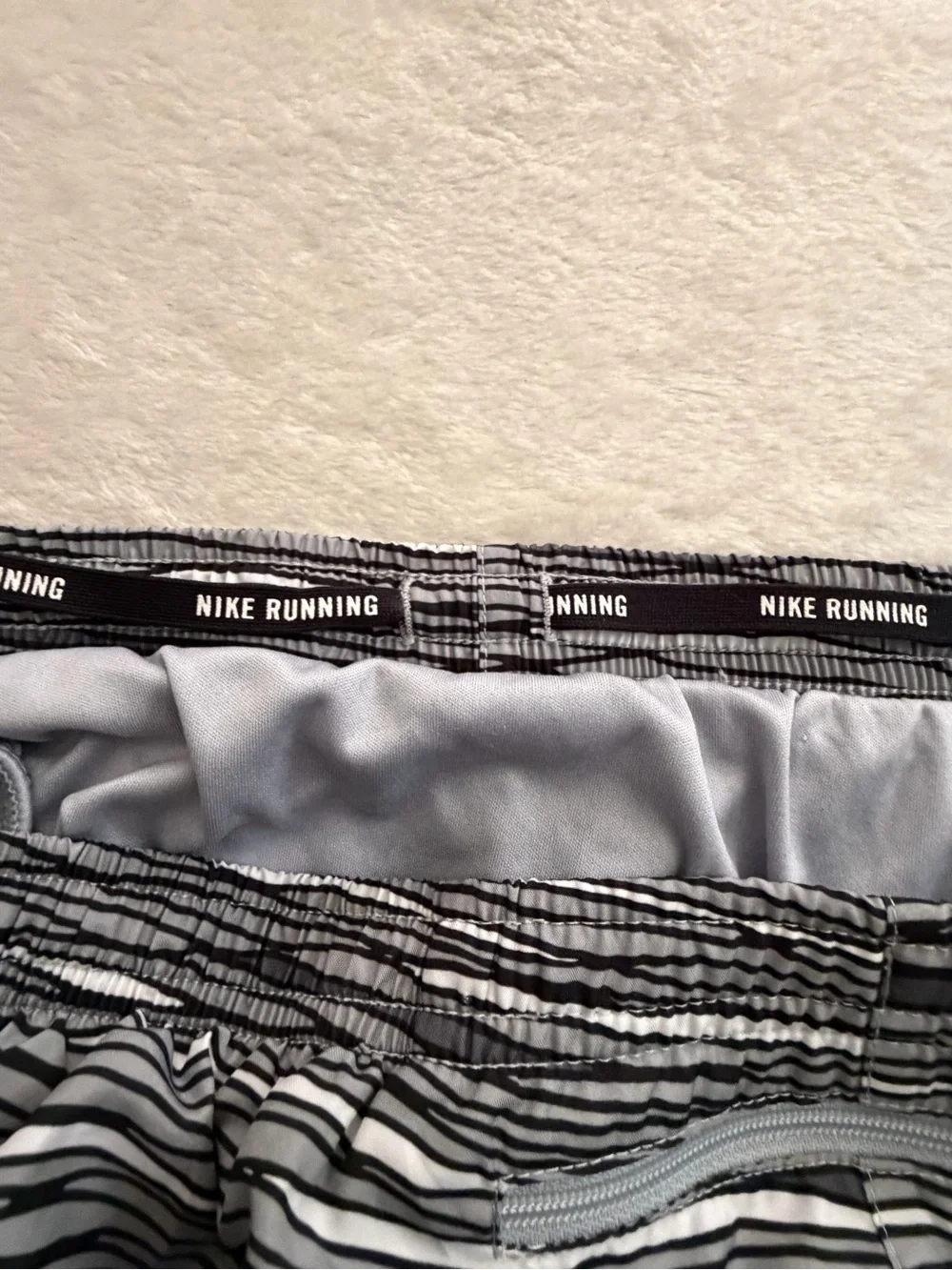 Nike Women’s Black and White Striped Athletic Running Shorts